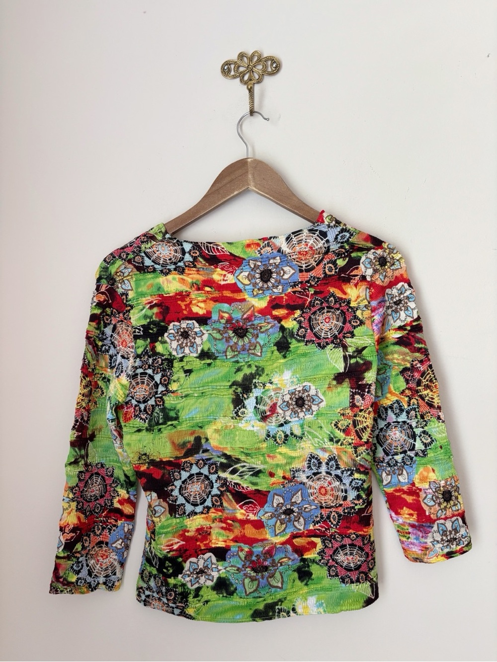 Alberto Makali Vtg Vibrant Stretch Pleated Sequin Top Medium Maximalist Summer - Picture 3 of 5